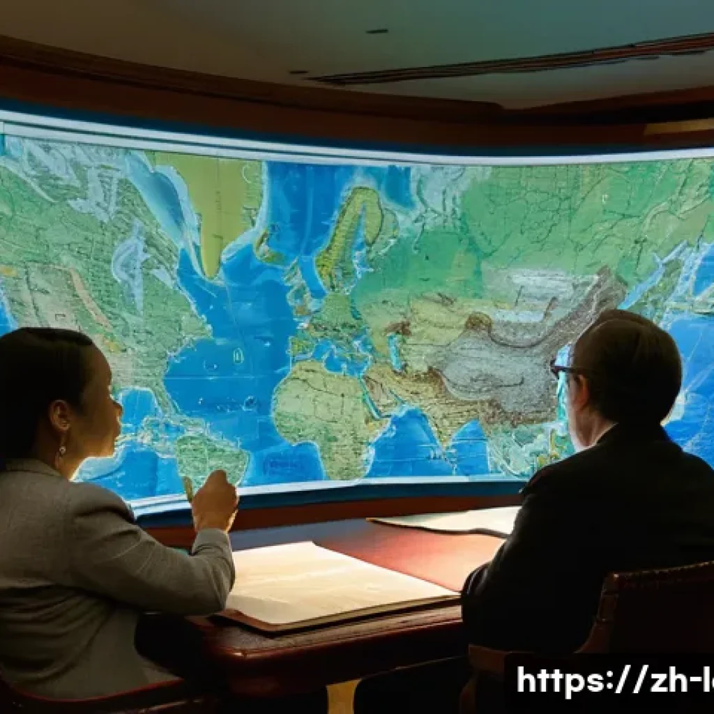 국제법상 영토 분쟁 해결 - **Prompt 1: Historical Maps and Modern Technology in Boundary Delimitation**
"A diverse group of...