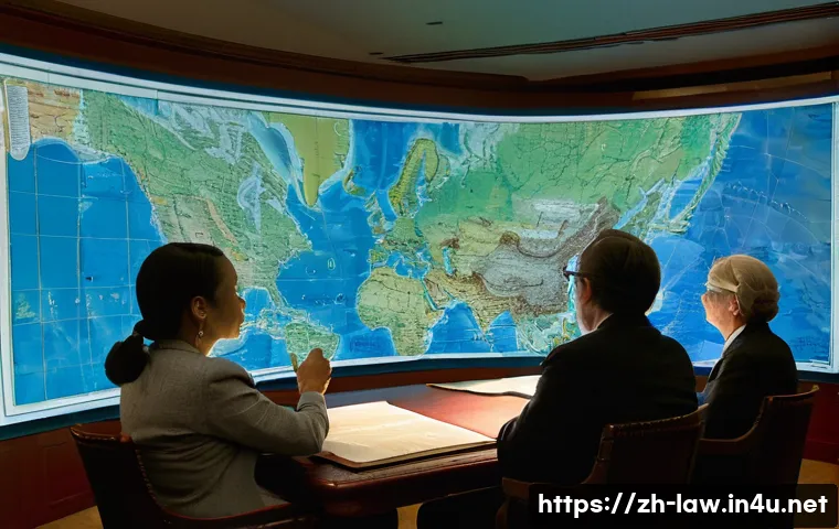 국제법상 영토 분쟁 해결 - **Prompt 1: Historical Maps and Modern Technology in Boundary Delimitation**
    "A diverse group of...