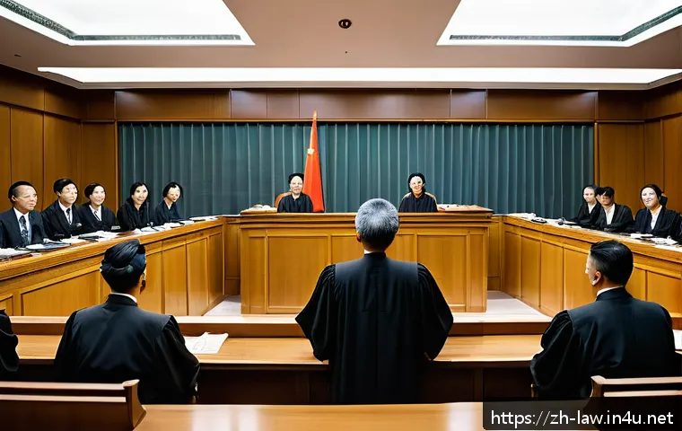 형법상 부작위범 - A detailed courtroom scene depicting a judge and lawyers debating a complex case of criminal omissio...
